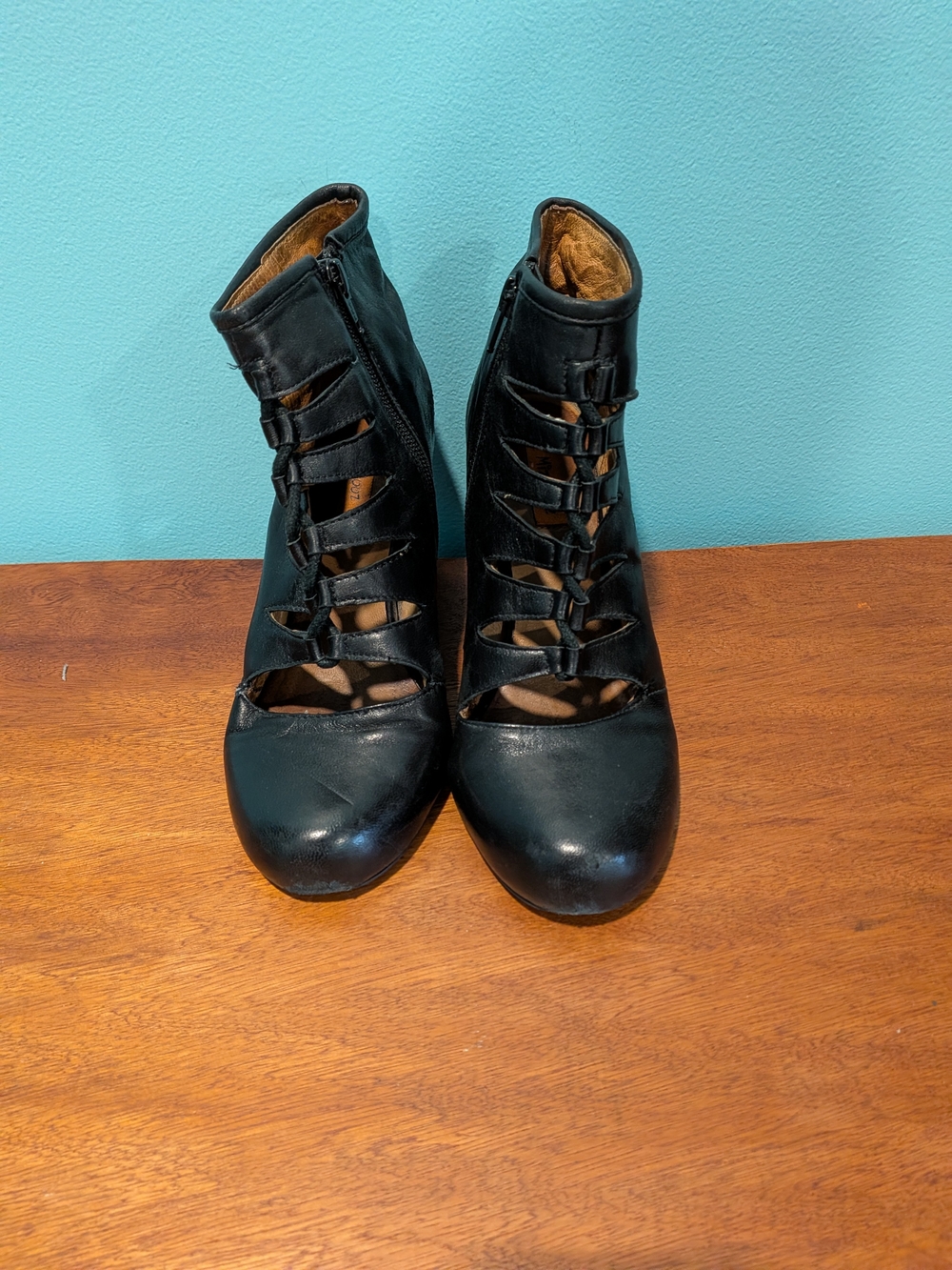 Miz Mooz Black Ladder Cutout Ankle Boots